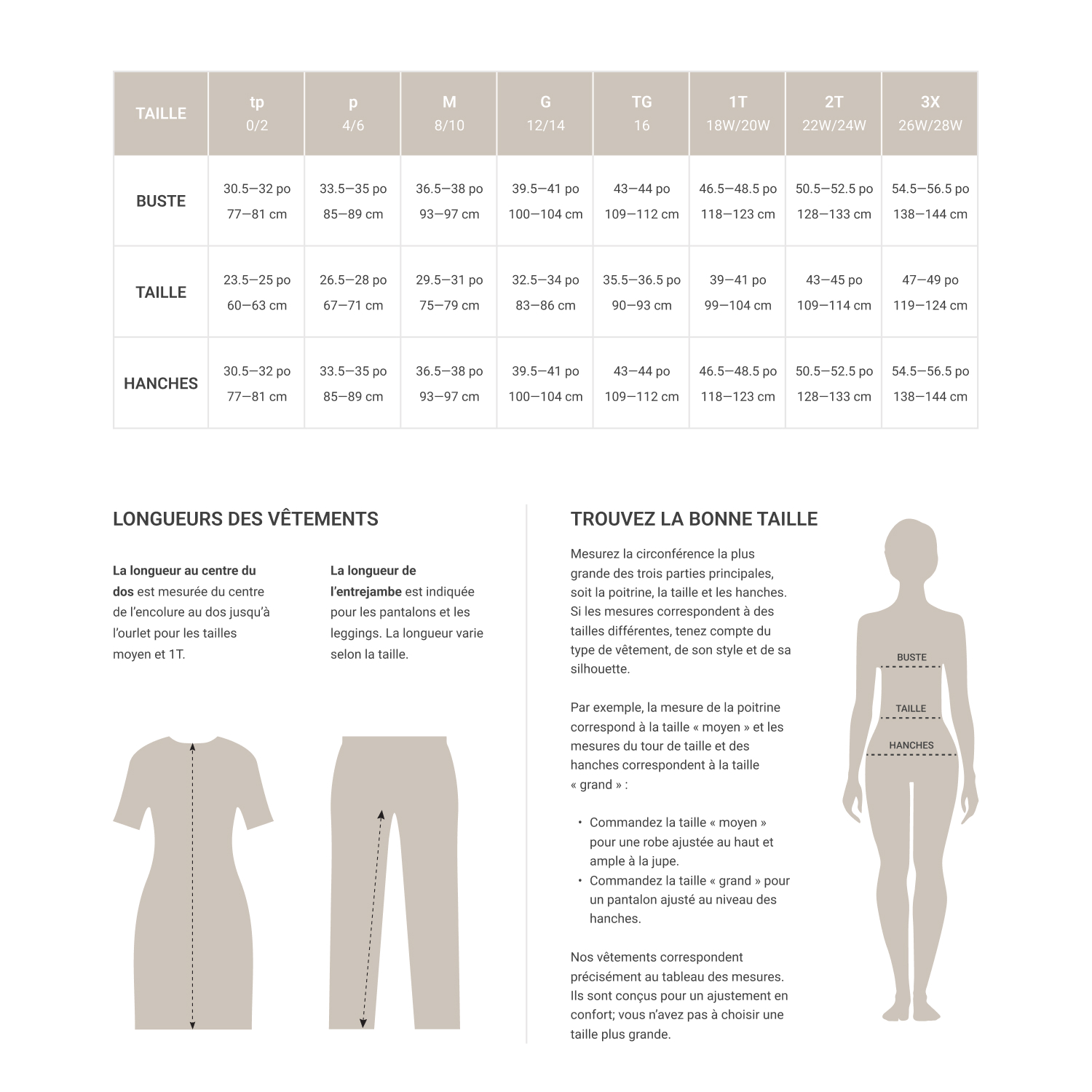Tailles pour femme